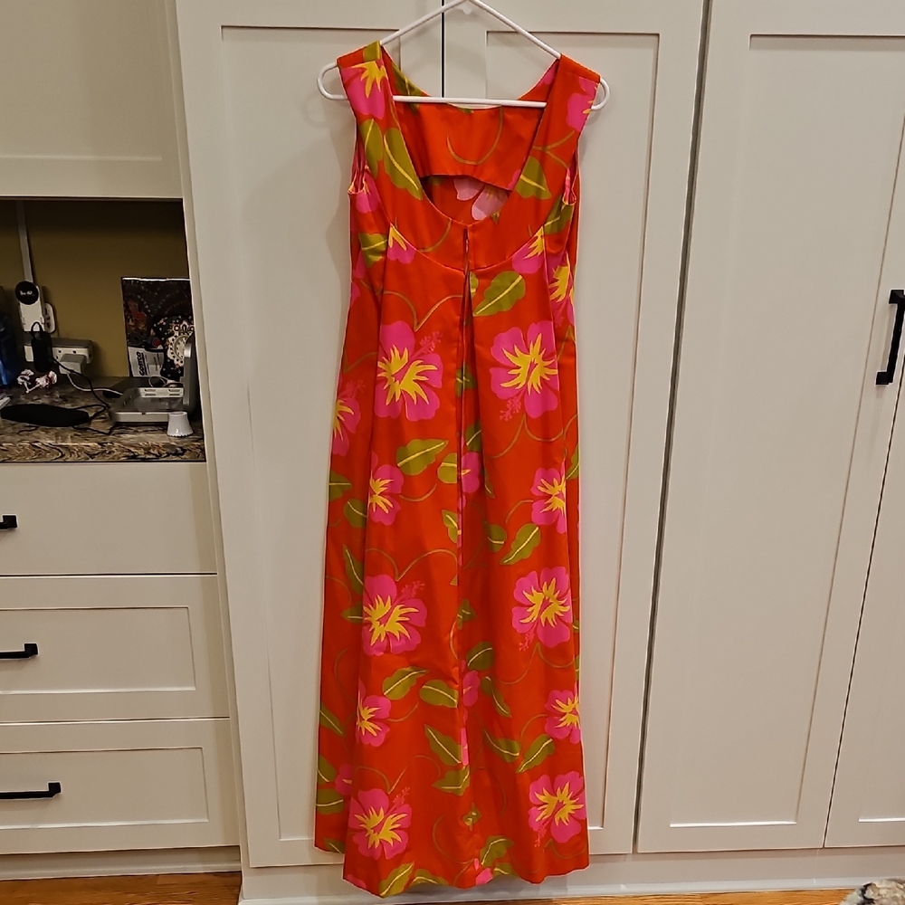 Vintage Halihini Hawaiian Sleeveless Orange Floral Maxi Dress Pink Blooms Sz 10 - Picture 5 of 9